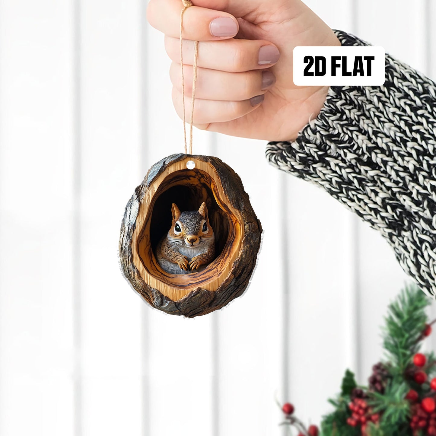 Squirrel 2D Flat Ornament, Squirrel Rearview Mirror Car Accessories, Squirrel Christmas Ornament, Squirrel Ornament, Gift for Squirrel Lover