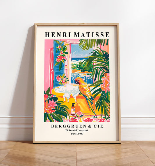 Parrot in Bathtub Art Print: Matisse Bathroom Wall Art