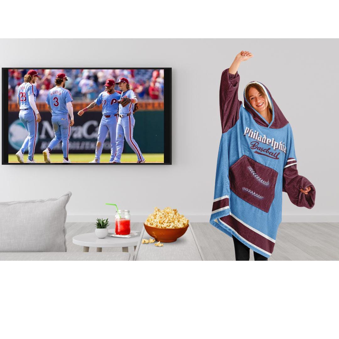 Philadelphia Baseball Oversized Cuddle Hoodie: Retro Powder Blues Blanket