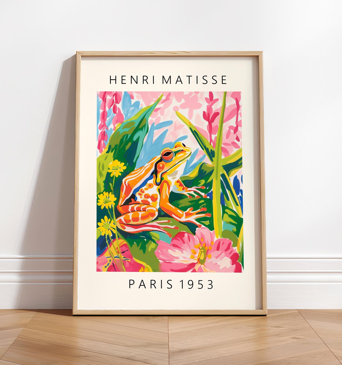 Maximalist wall art, Frog poster, Pink tropical decor, Mid century modern print, Matisse art