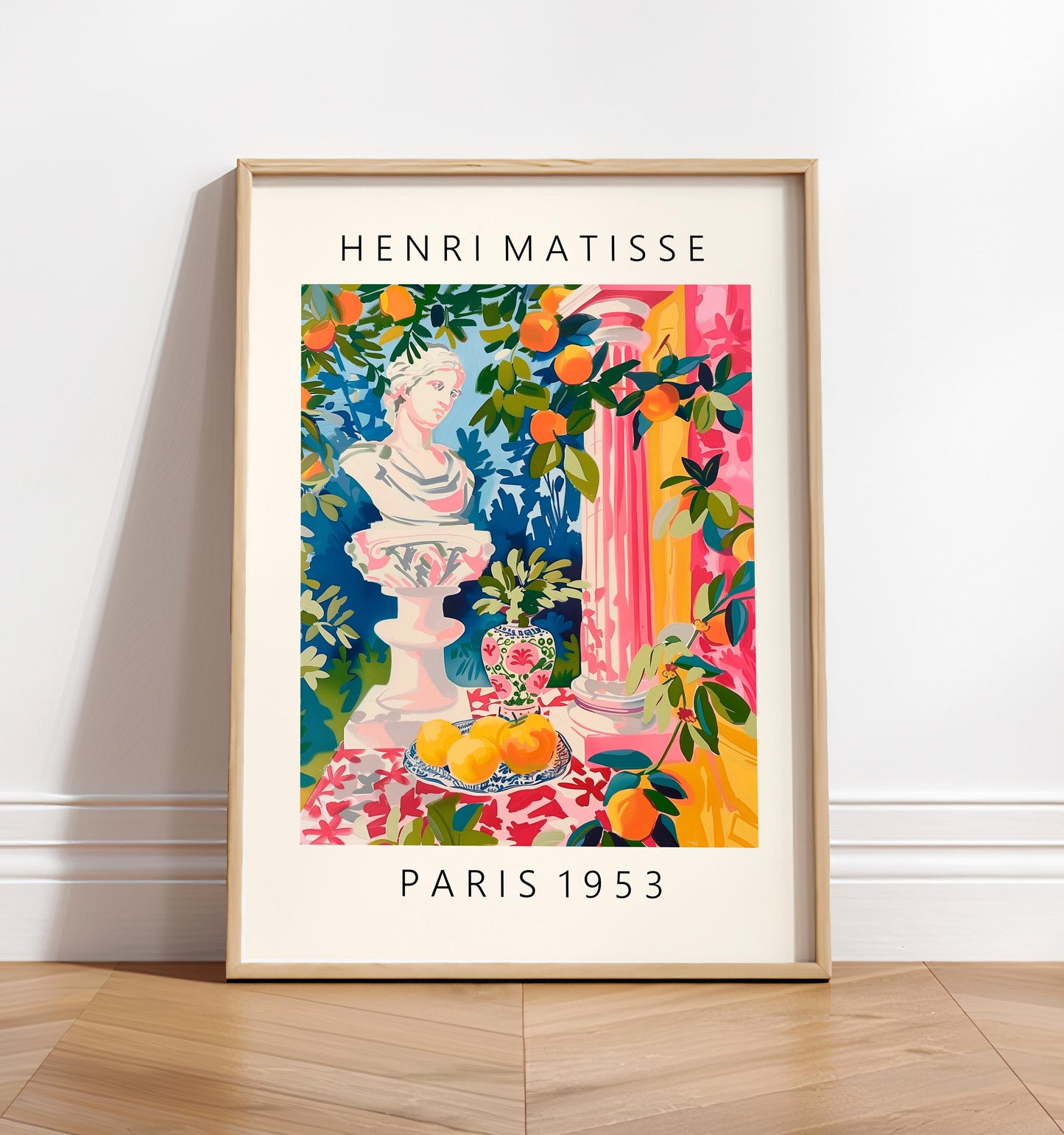 Matisse Inspired Greek Statue Print: Pink Tropical Art