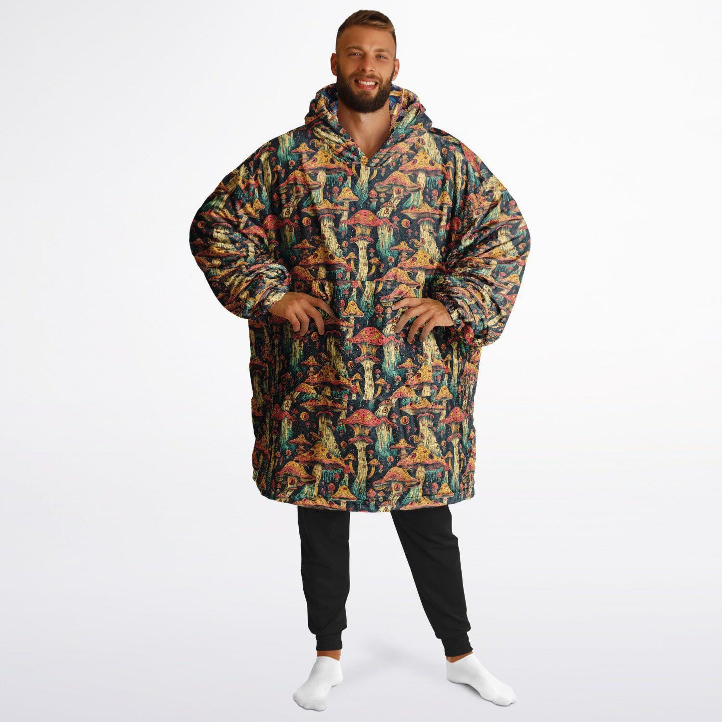 Psychedelic Trippy  Magic Mushrooms Reversible Snug Hoodie, Pullover Hood Blanket Sleeves, Lounge Wear,Fun Christmas Gifts, Festival Clothes