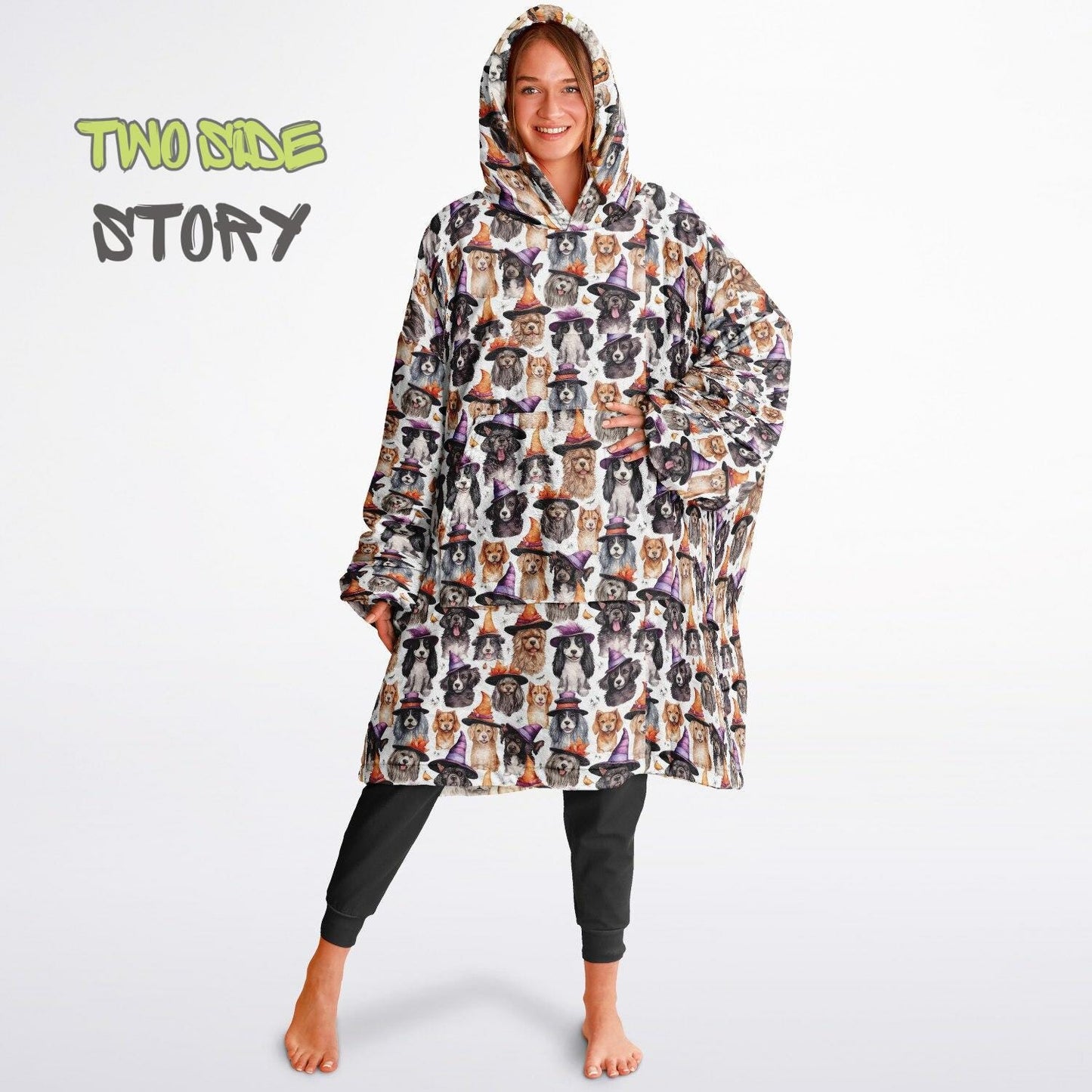 Fun Halloween Print Snug Hoodie,Printed Hooded Blanket,Blanket Sleeves,Lounge Wear, Novelty Birthday Christmas Gifts for Him, Gift for Her