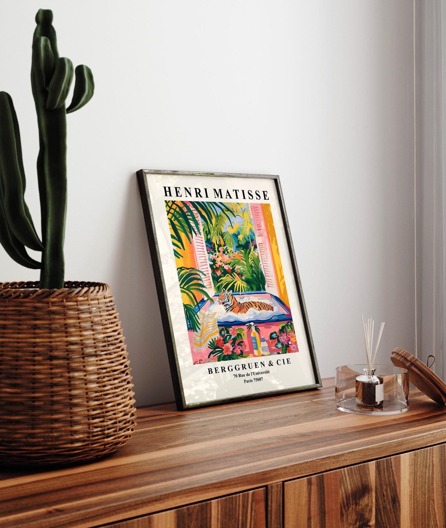 Tiger in Bathtub Art Print: Funny Matisse Style Bathroom Decor