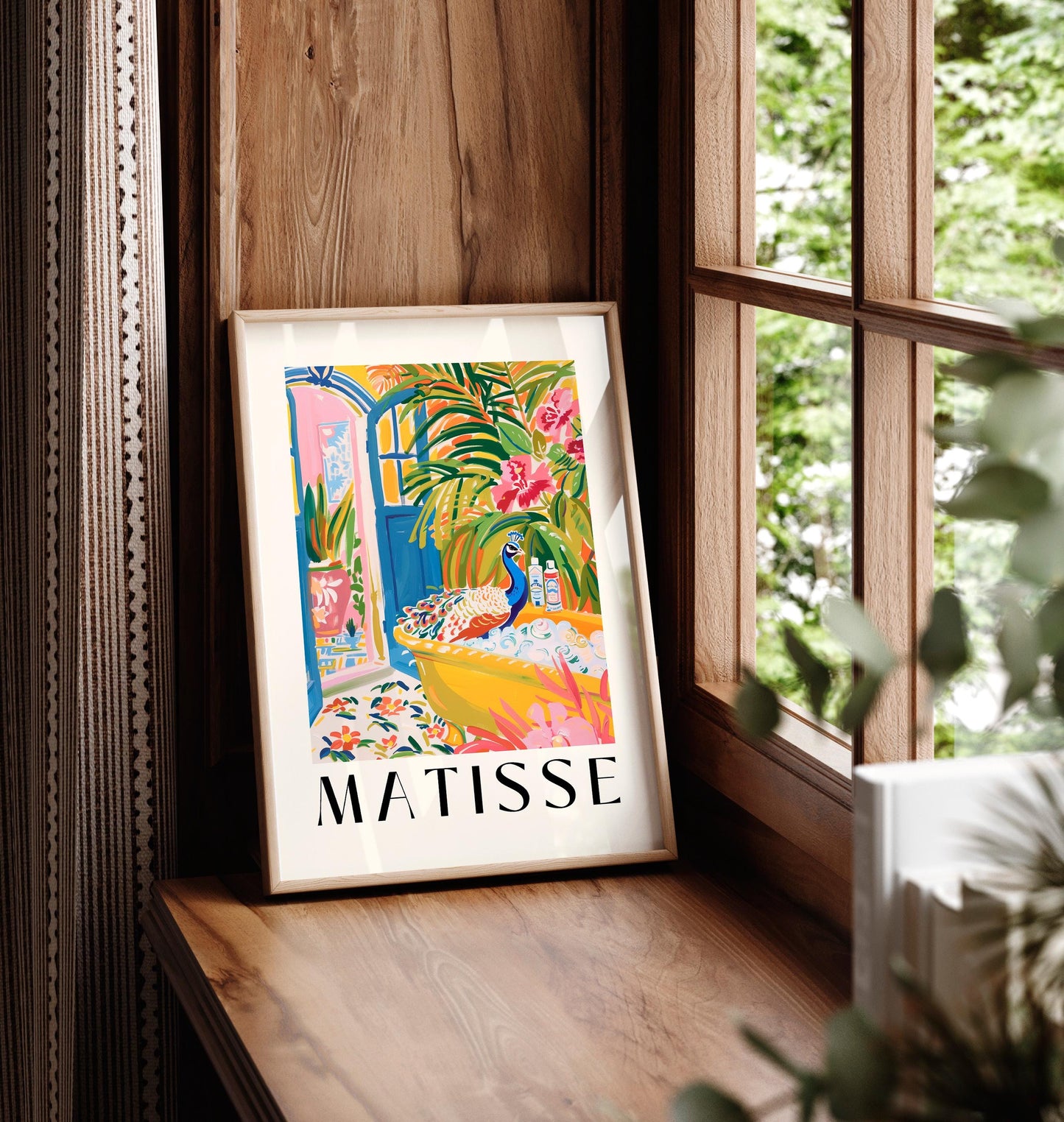 Peacock in Bathtub Art Print: Funny Mid-Century Modern Bathroom Decor