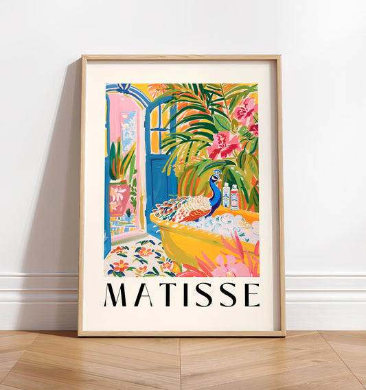 Peacock in Bathtub Art Print: Funny Mid-Century Modern Bathroom Decor