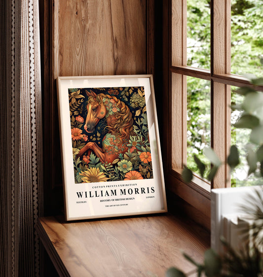 William Morris Horse Print: Dark Floral Cottagecore Wall Art