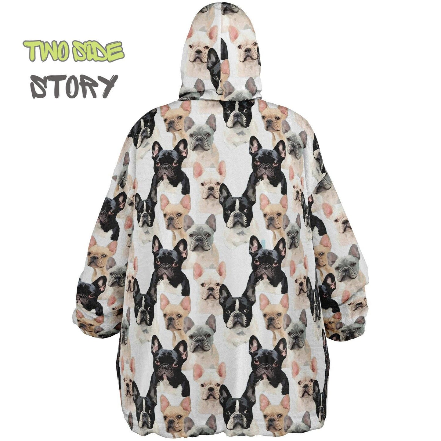 Cute Frenchie Print Snug Hoodie,Printed Hooded Blanket,Blanket Sleeves,Lounge Wear,Novelty Birthday Christmas Gifts for Him,Gift for Her Him