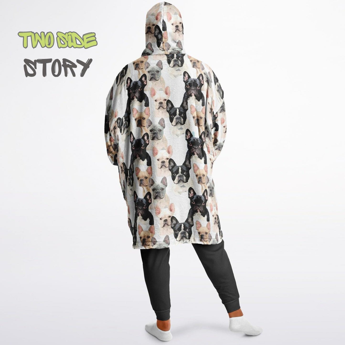 Cute Frenchie Print Snug Hoodie,Printed Hooded Blanket,Blanket Sleeves,Lounge Wear,Novelty Birthday Christmas Gifts for Him,Gift for Her Him