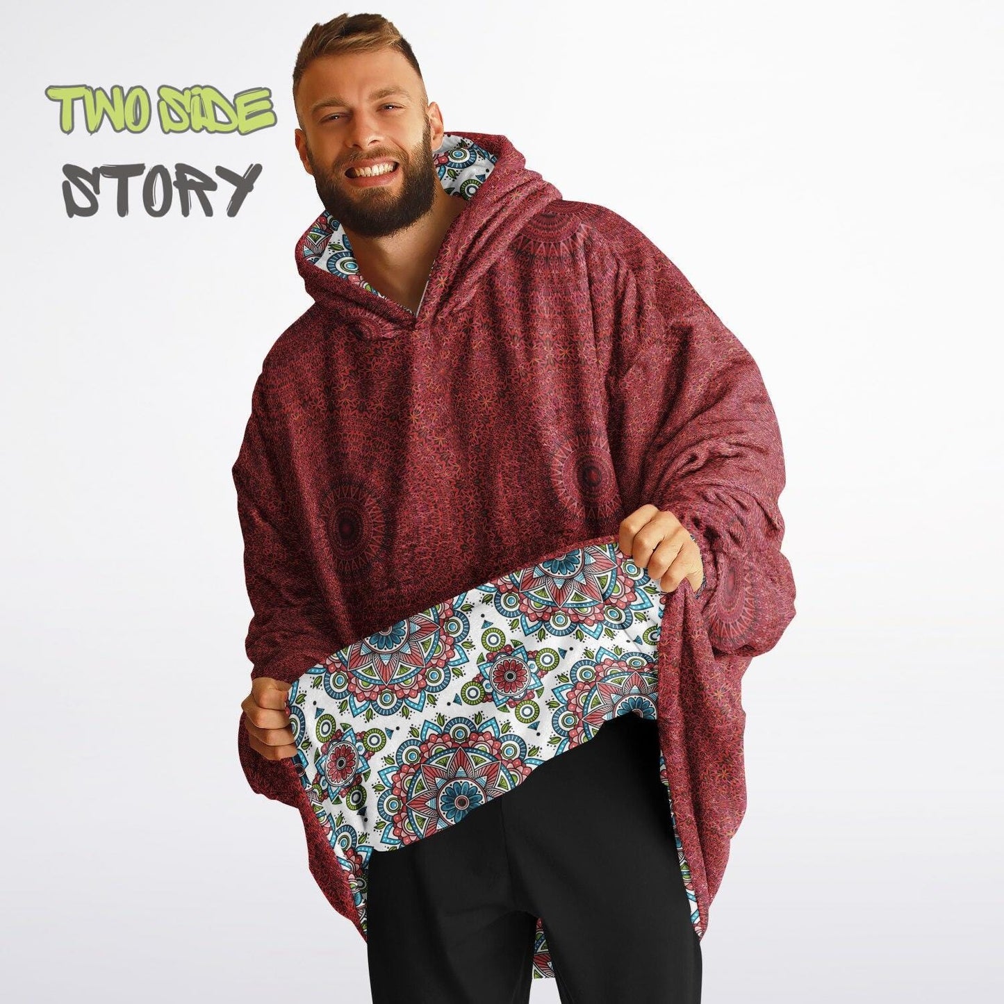 Mandala Print Reversible Snug Hoodie,Hooded Blanket,Blanket Sleeves,Lounge Wear,Novelty Birthday Christmas Gifts,Gift for Her,Gift for Yogi