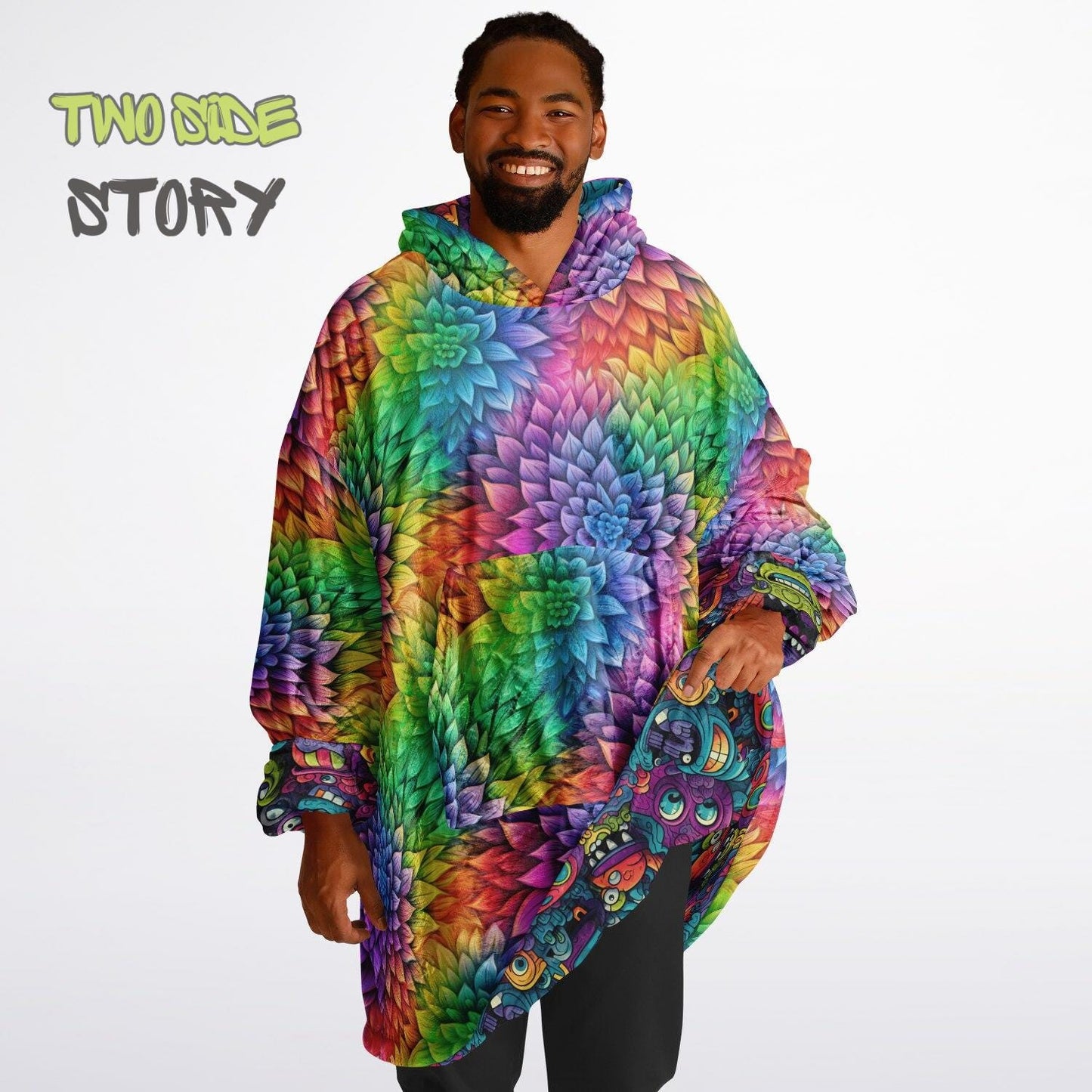 Unisex Reversible Snug Hoodie,Monsters Psychedelic Autumn Reversible Hoodie Blanket,Festival Rave Party Wear,Oversized Hoodie Blanket, Gifts