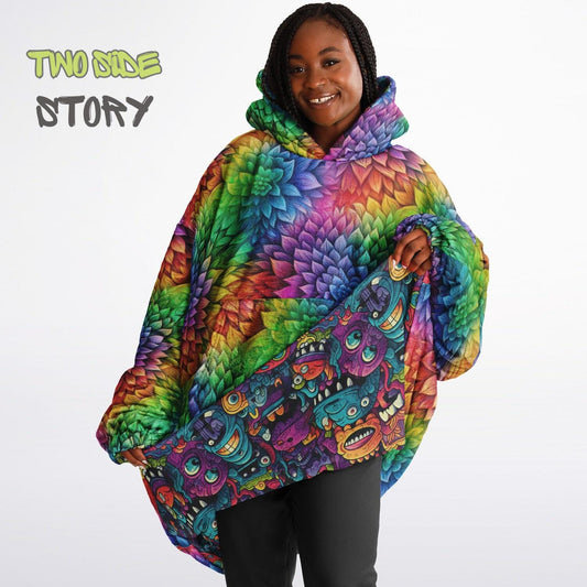 Unisex Reversible Snug Hoodie,Monsters Psychedelic Autumn Reversible Hoodie Blanket,Festival Rave Party Wear,Oversized Hoodie Blanket, Gifts