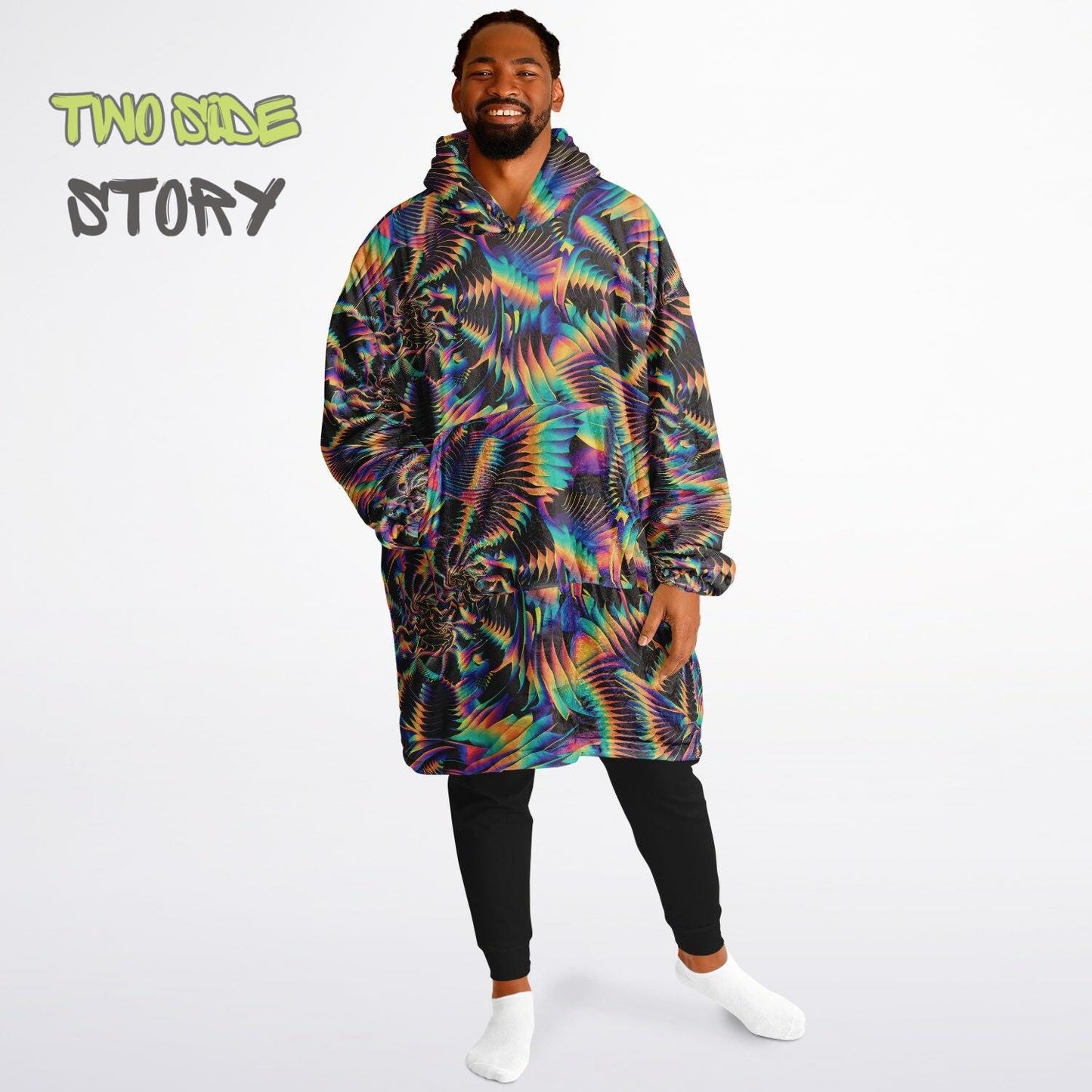 Psychedelic Spiral Trippy Print Reversible Snug Hoodie,Hooded Blanket with Sleeves,Lounge Wear, Novelty Birthday Christmas Gifts for Him Her