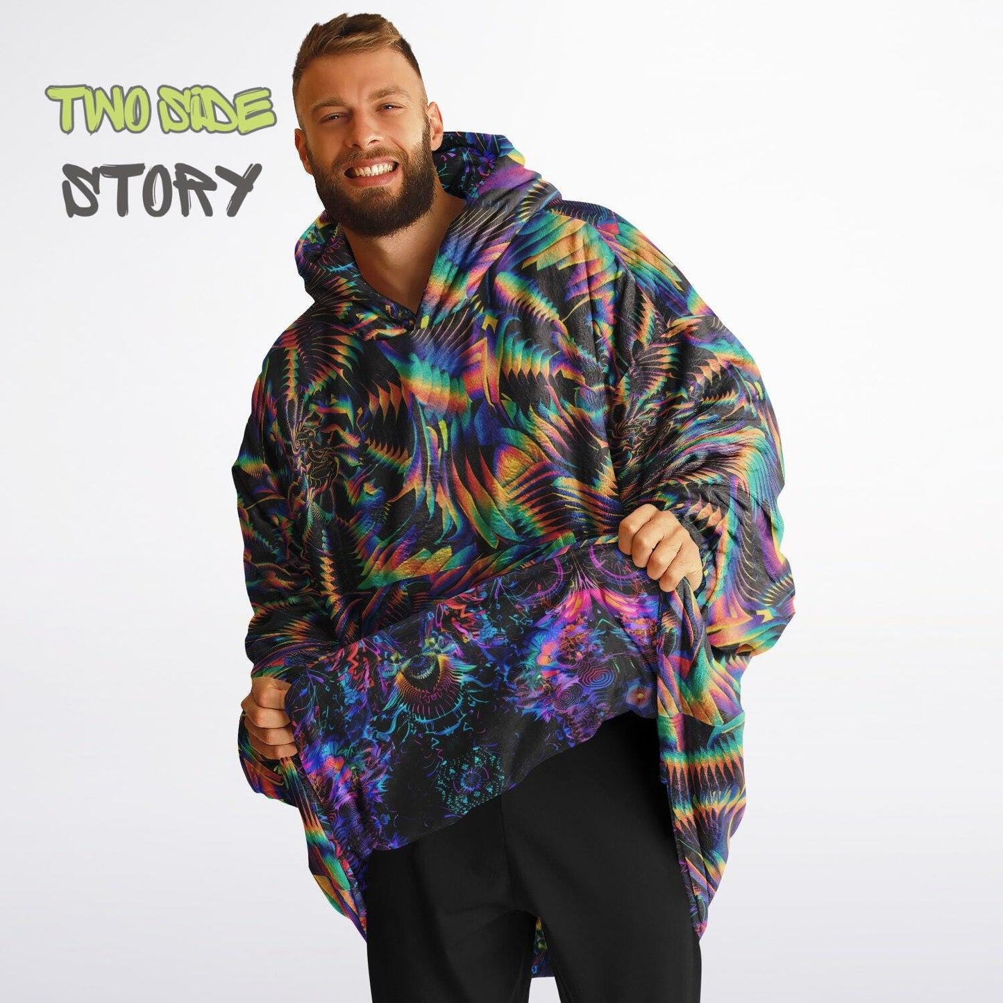 Psychedelic Spiral Trippy Print Reversible Snug Hoodie,Hooded Blanket with Sleeves,Lounge Wear, Novelty Birthday Christmas Gifts for Him Her