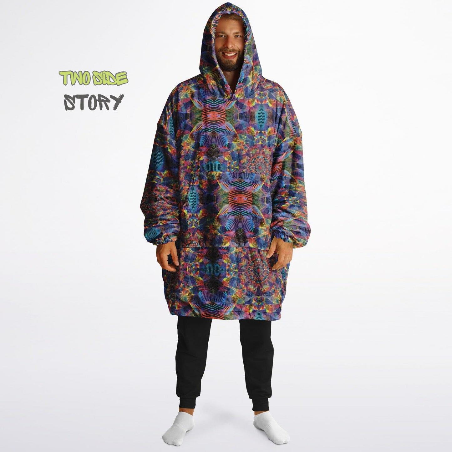 Psychedelic Trippy Print Reversible Snug Hoodie,Pullover Hood Blanket with Sleeves,Lounge Wear, Novelty Birthday Christmas Gifts for Him Her