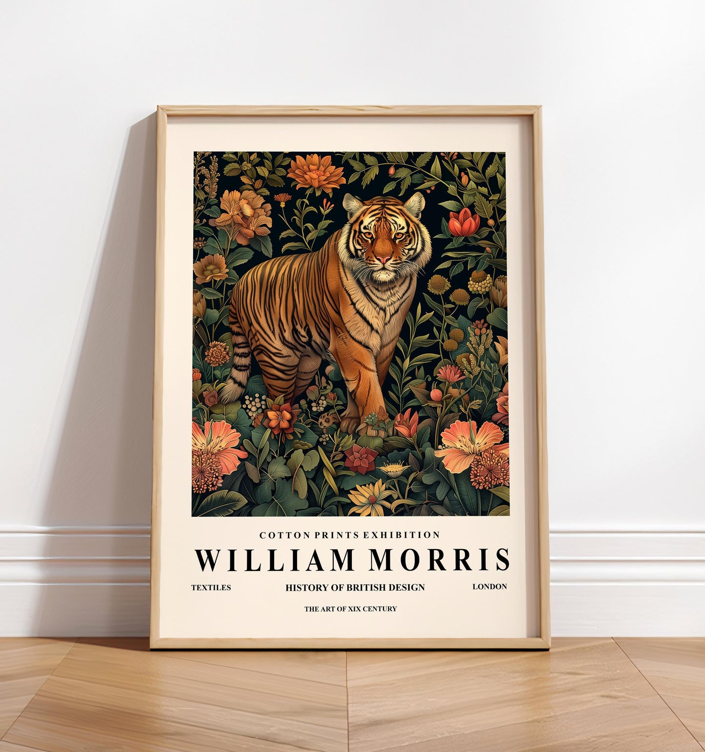 William Morris Tiger Print: Dark Botanical Mid-Century Modern Wall Art
