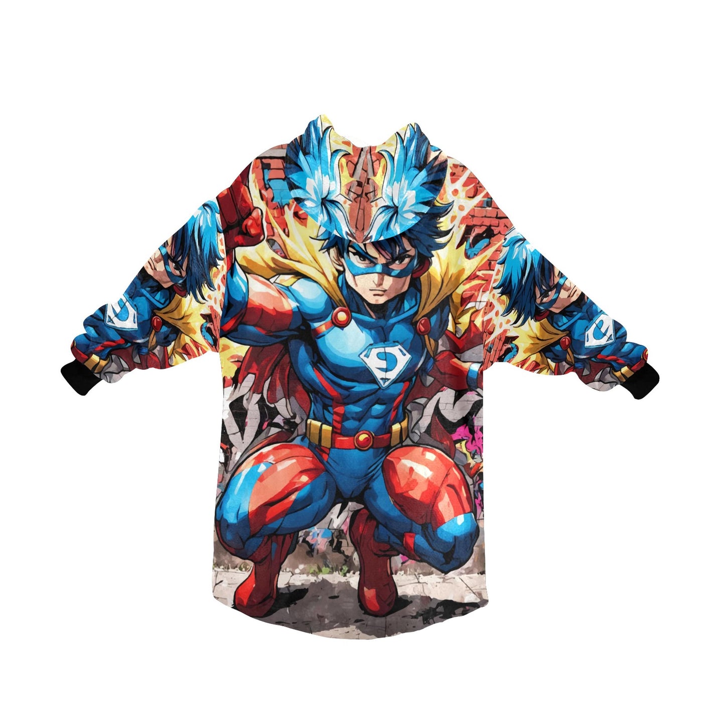 Kids Blanket Hoodie Superhero Hero Comics Cartoon Art Retro