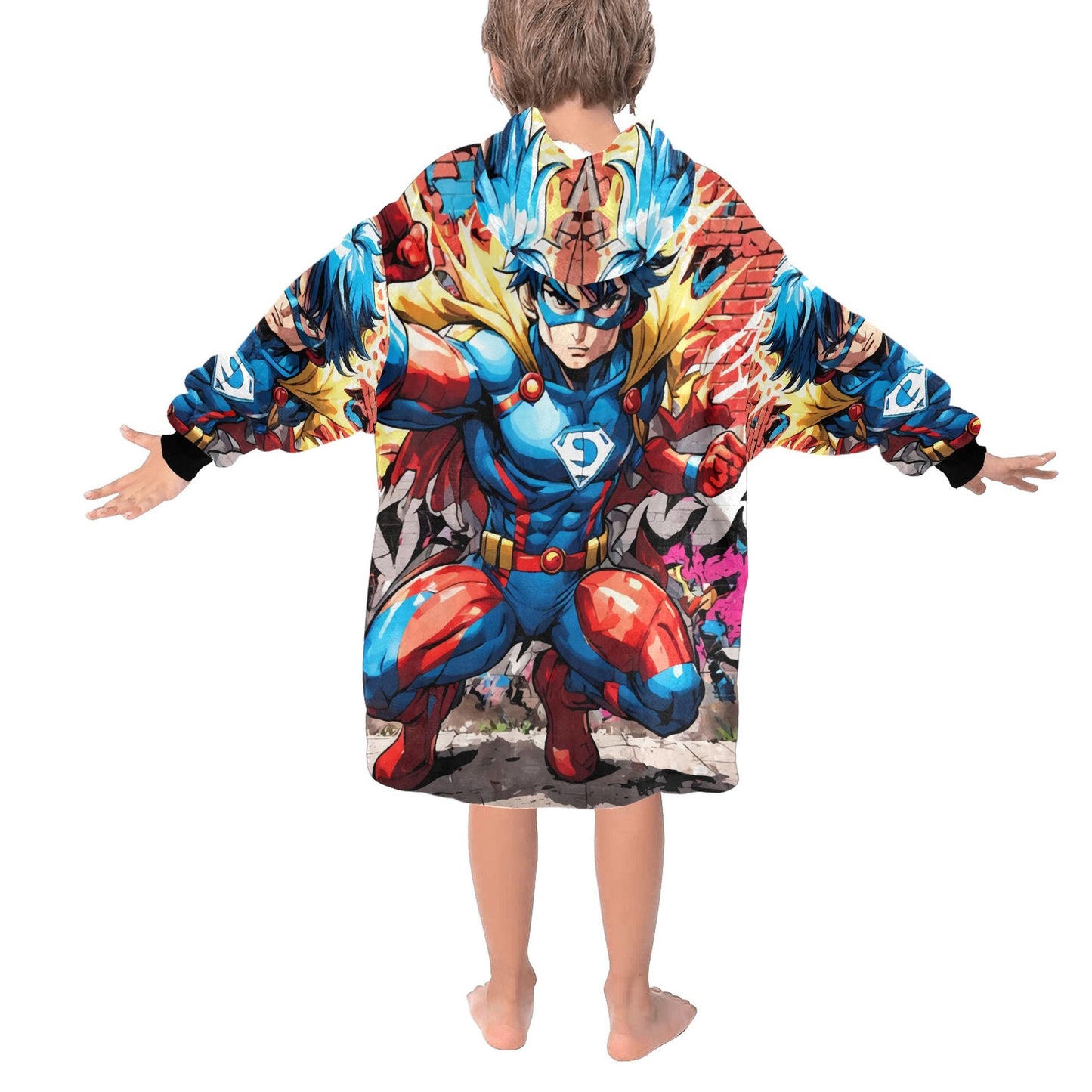 Kids Blanket Hoodie Comics Cartoon Art Retro Superhero Hero