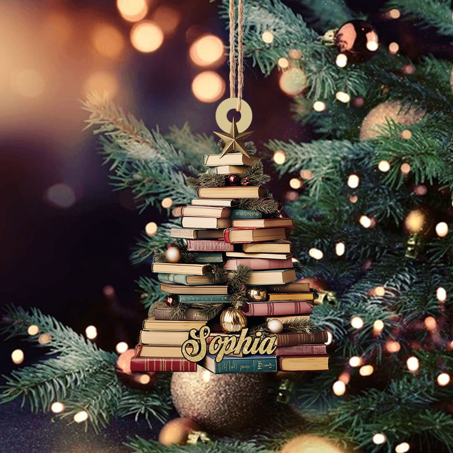 Personalized Christmas Book Tree Ornament, Custom Name Bookish Ornament, Book Lover Gift, Book Club Ornament, Gift for Librarian, Bookworm