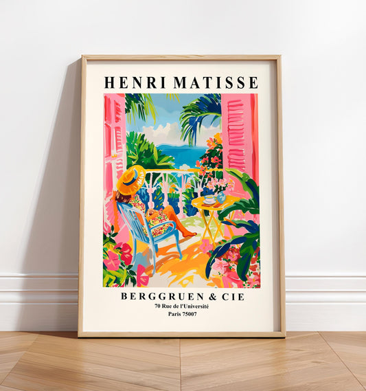 Matisse wall art, Coastal cowgirl print, Woman on a balcony print, Pink dopamine decor