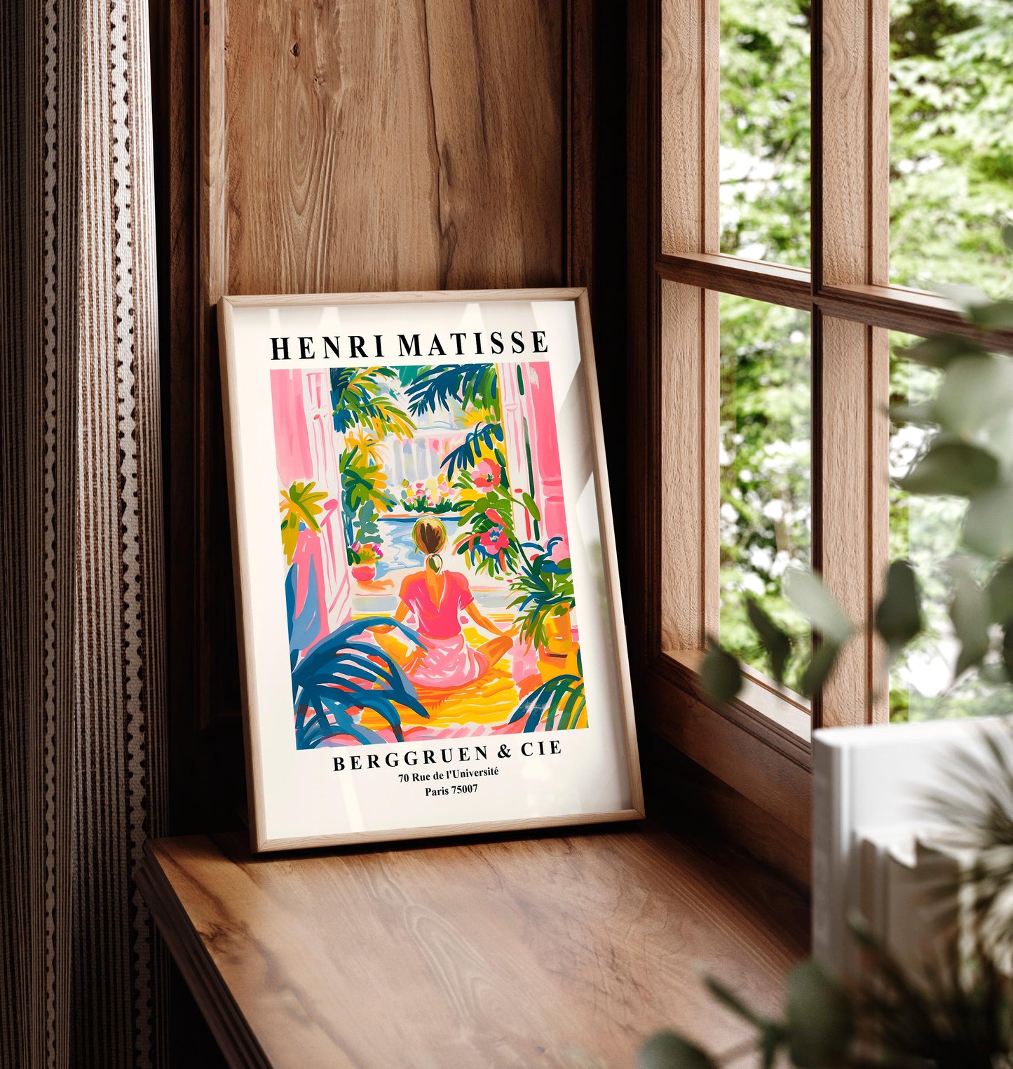 Woman doing yoga poster, Meditation wall art, Matisse print, Pink spiritual decor