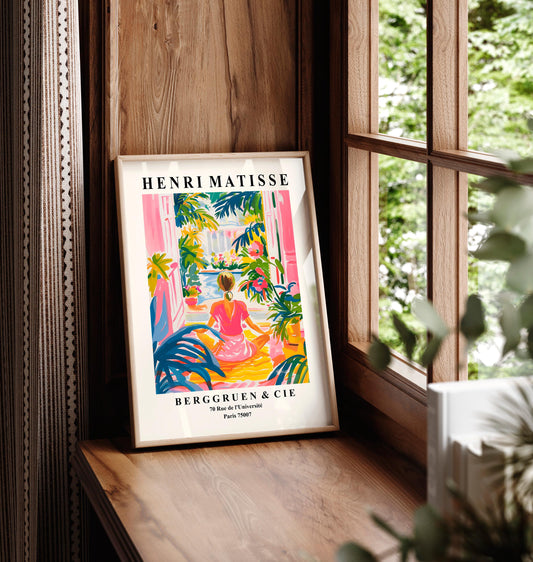 Woman doing yoga poster, Meditation wall art, Matisse print, Pink spiritual decor