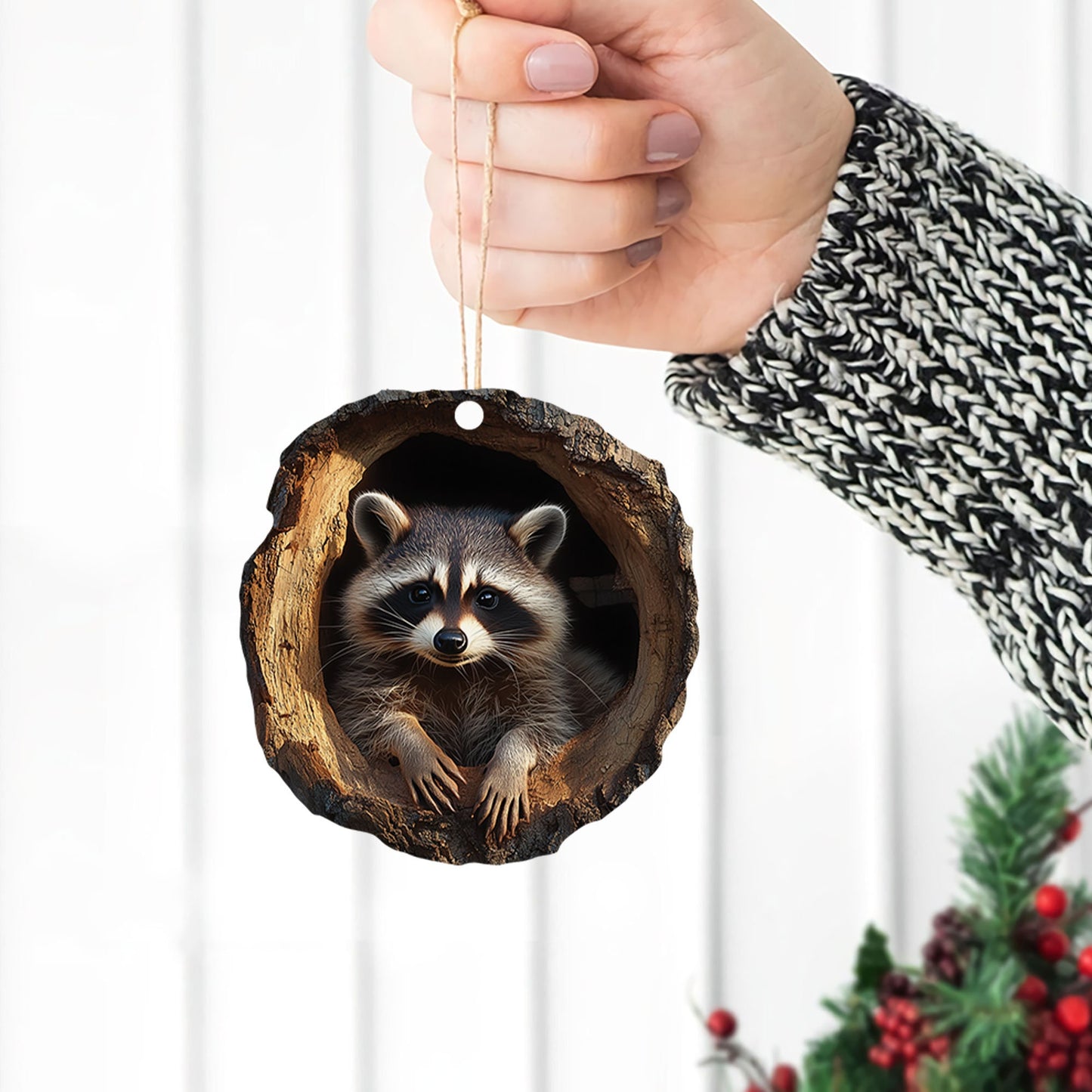 Racoon 2D Flat Ornament, Racoon Rearview Mirror Car Accessories, Racoon Christmas Ornament, Holiday Gift for Racoon Lover, Animal Lover Gift