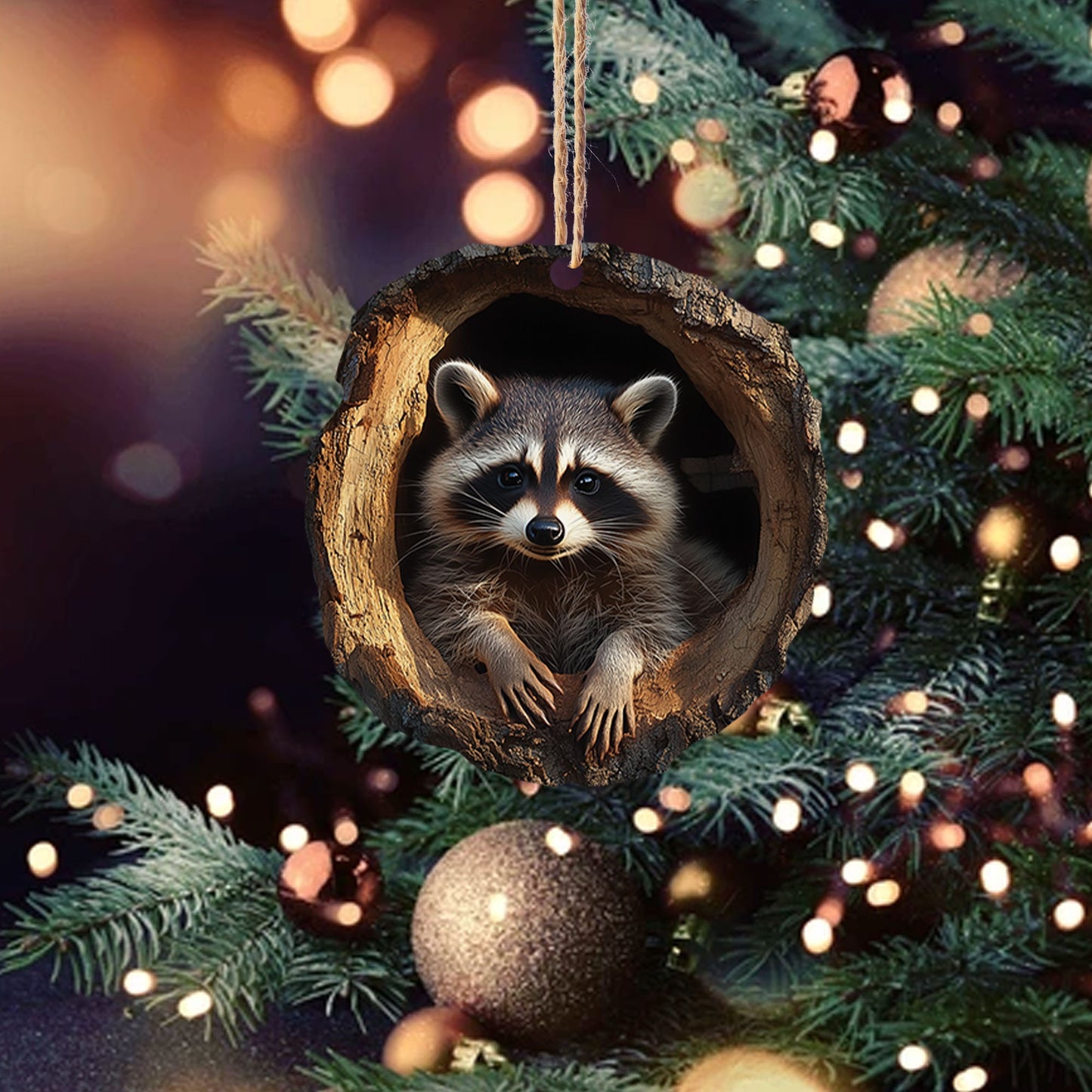 Racoon 2D Flat Ornament, Racoon Rearview Mirror Car Accessories, Racoon Christmas Ornament, Holiday Gift for Racoon Lover, Animal Lover Gift
