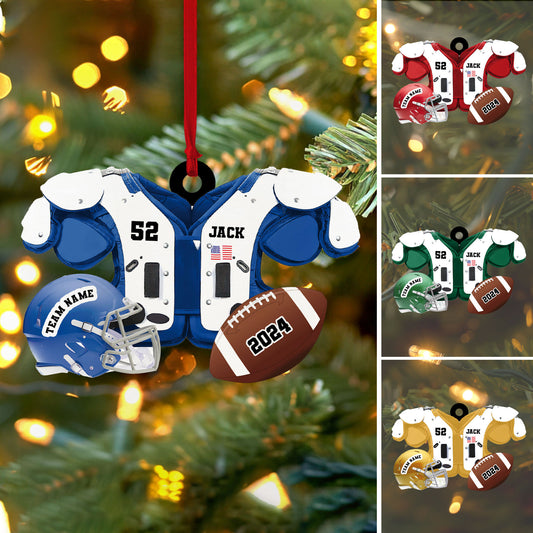 Personalized Football American Christmas Ornament, Custom Name Ornament, Football Vest Car Ornament, Flat 2D Ornament,  Gift for Boyfriend