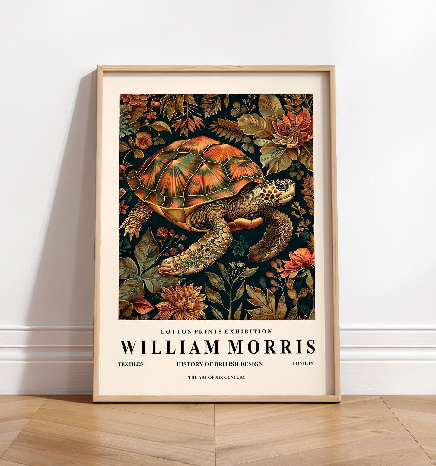 Sea Turtle Art Print: William Morris Style Botanical Decor