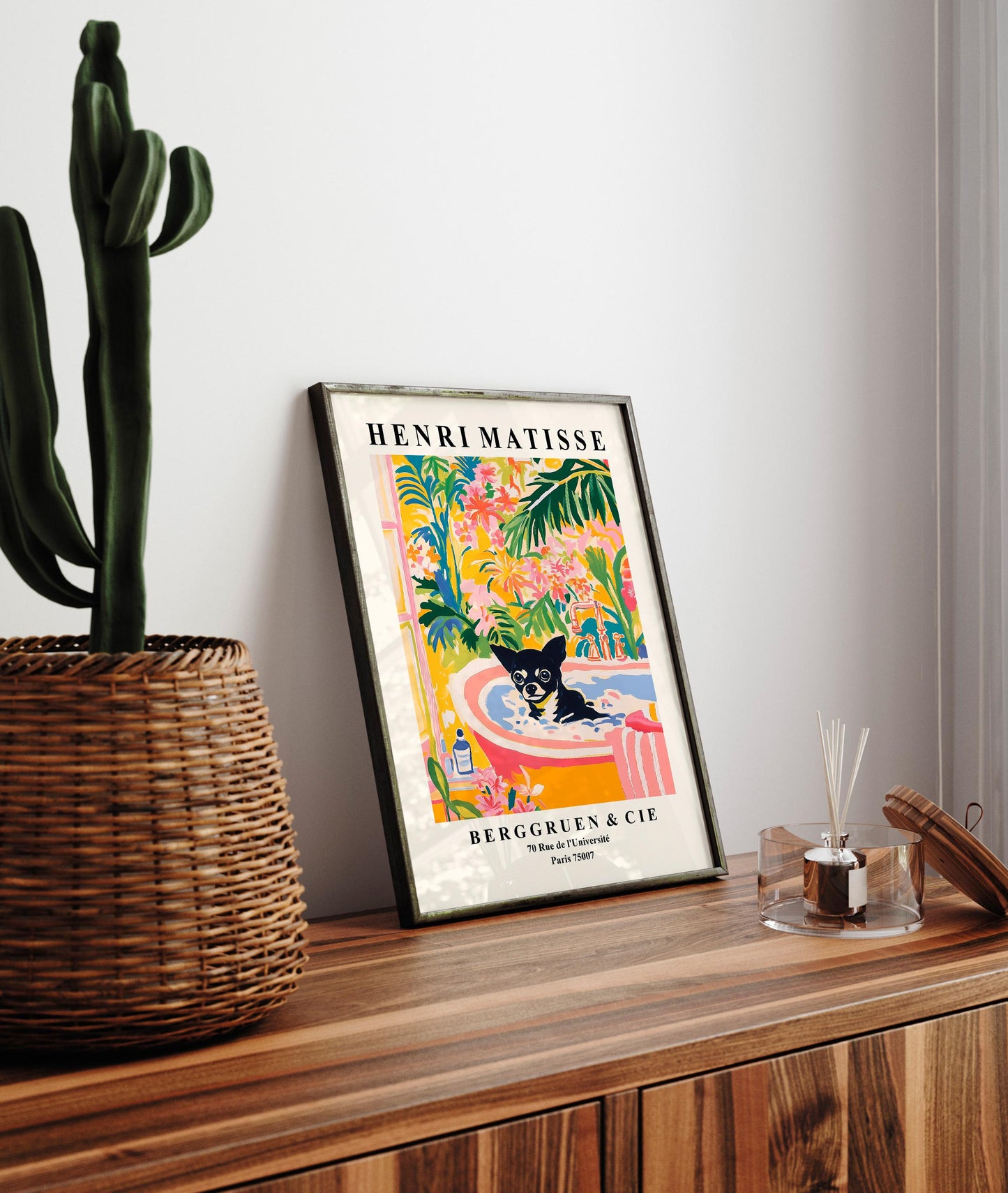 Black Chihuahua Matisse Print: Funny Dog Art for Bathroom Decor