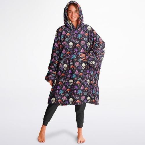 Psychedelic Trippy Horror Halloween Purple Skulls Reversible Snug Hoodie,All Over Print Pullover Hooded Blanket Sleeves,Fun Halloween Gift