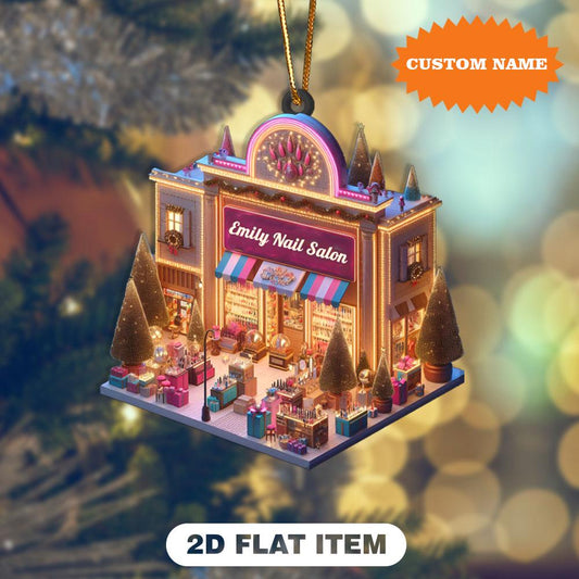 Personalized Nail Salon 2D Flat Christmas  Ornament, Nail Salon Xmas Ornament, Christmas Tree Decor, Christmas Gift, Gift For Her