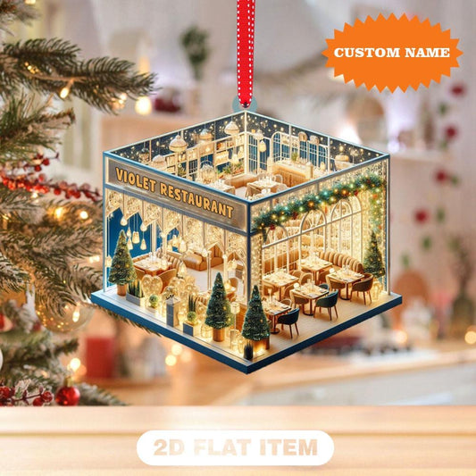 Personalized Restaurant 2D Flat Christmas  Ornament, Restaurant Xmas Ornament, Christmas Tree Decor, Christmas Gift, Gift For Her