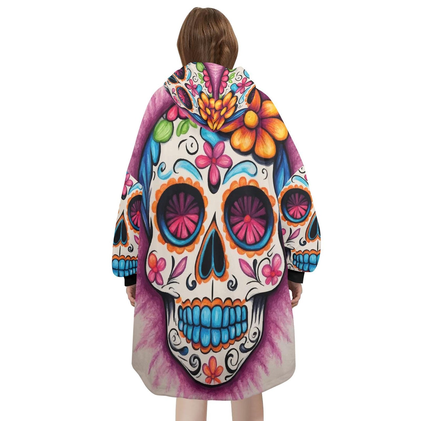 Sugar Skull Blanket Hoodie Día De Los Muertos Chicano Personalized Blanket