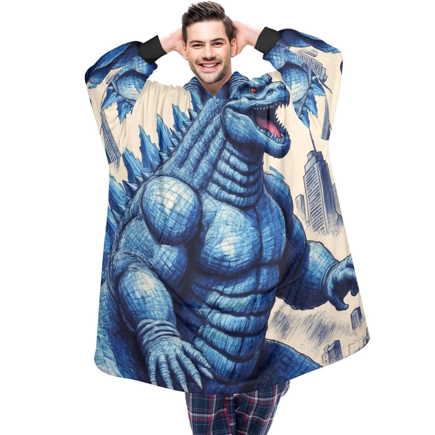 Retro Godzilla Blanket Hoodie Personalized Kaiju Art