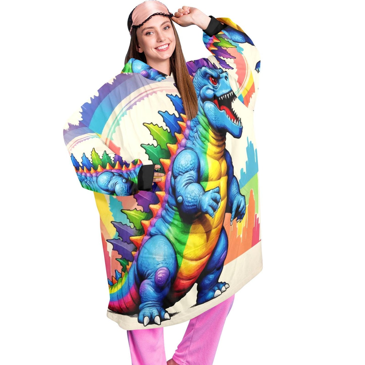 Retro Godzilla Blanket Hoodie Rainbow Kaiju Art Personalized