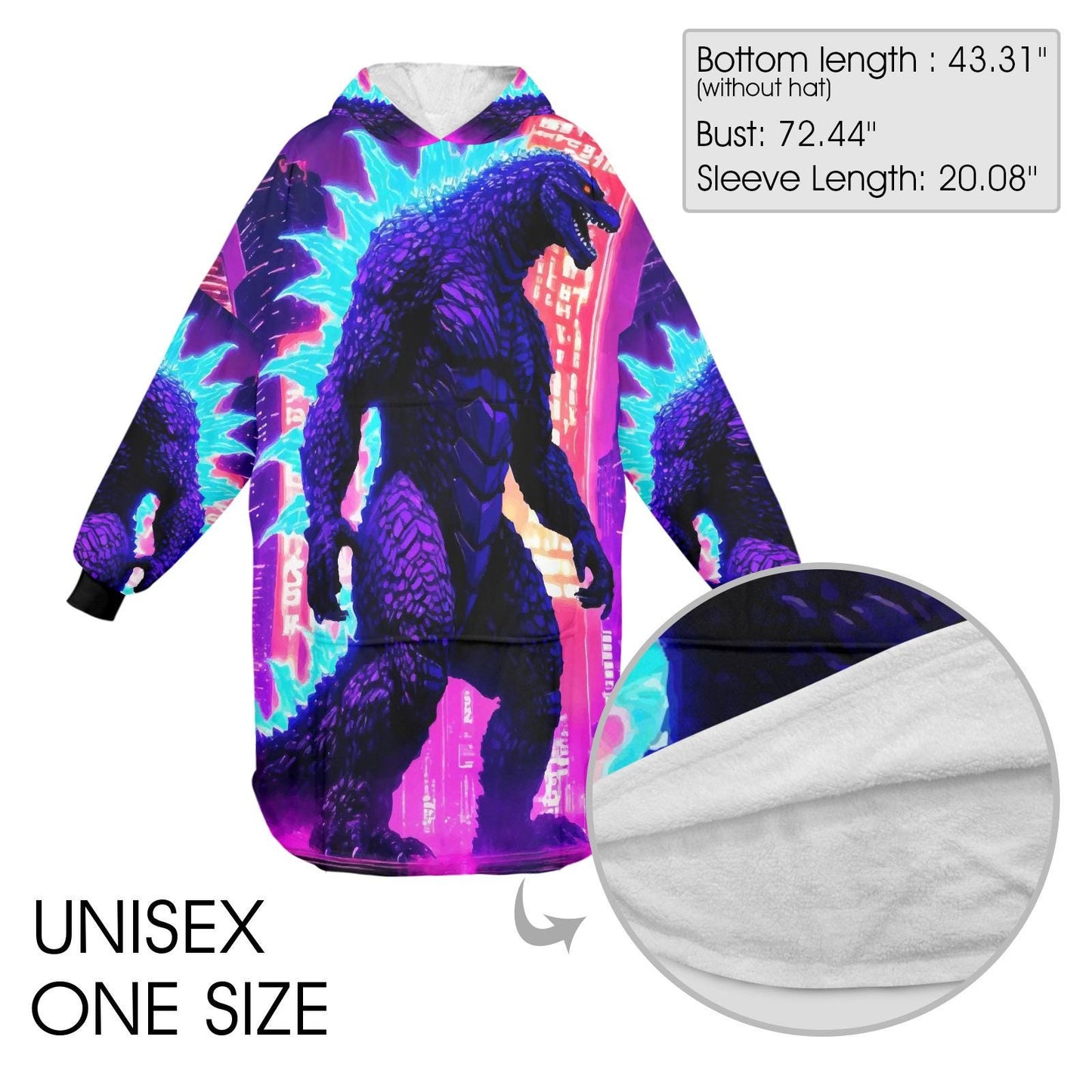 Godzilla Blanket Hoodie Retro Kaiju Neon Art Personalized