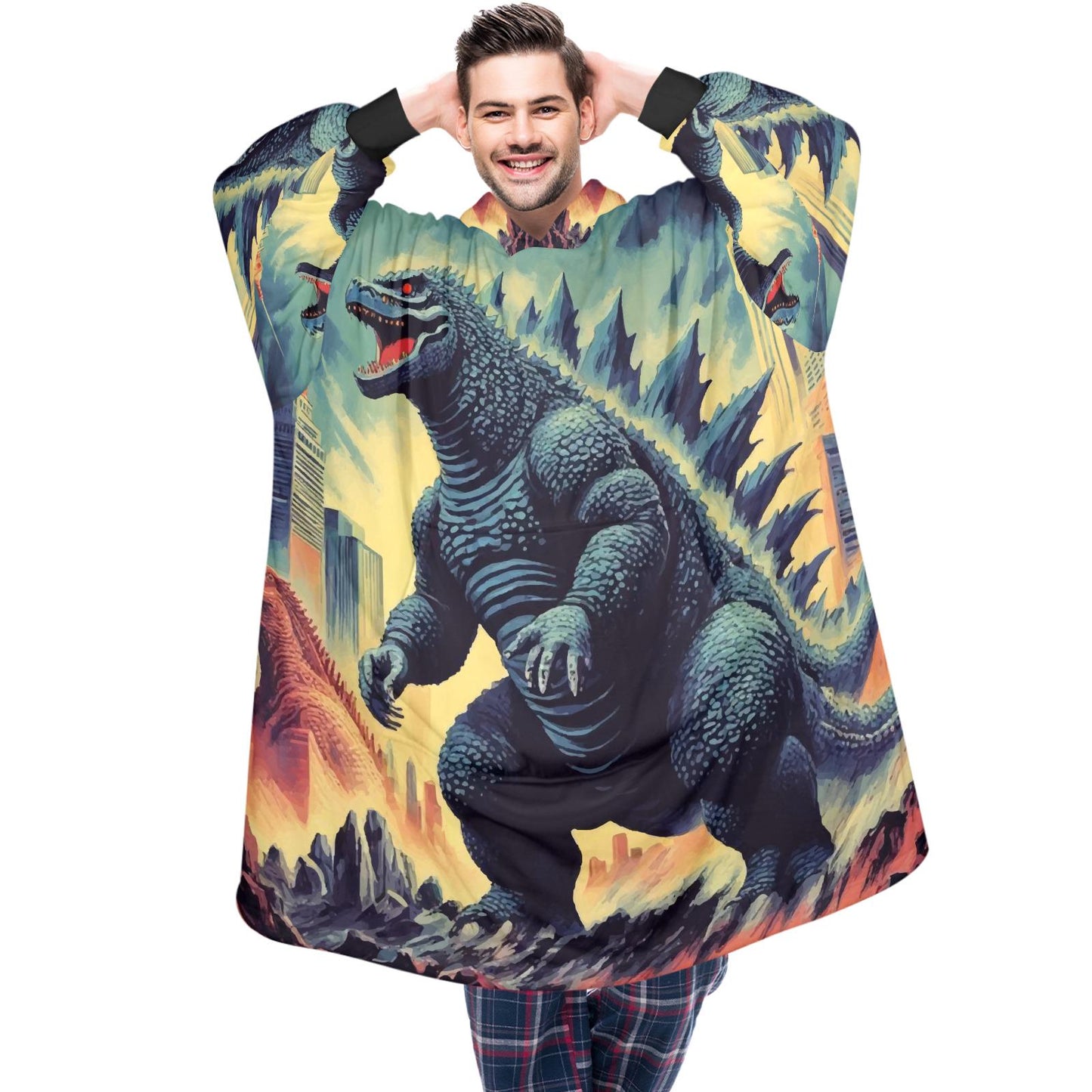 Godzilla Blanket Hoodie Retro Cartoon Fleece Loungewear