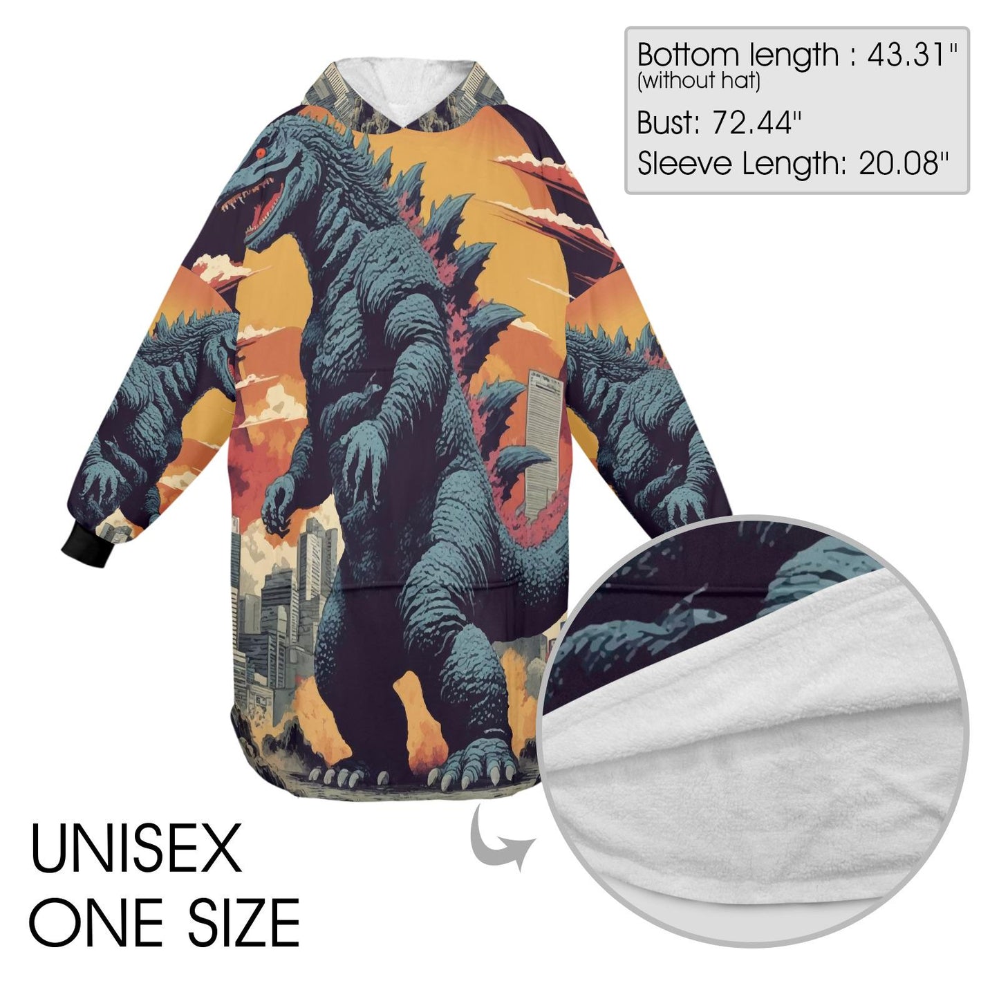 Godzilla Blanket Hoodie Retro Comics Kaiju Personalized Blanket