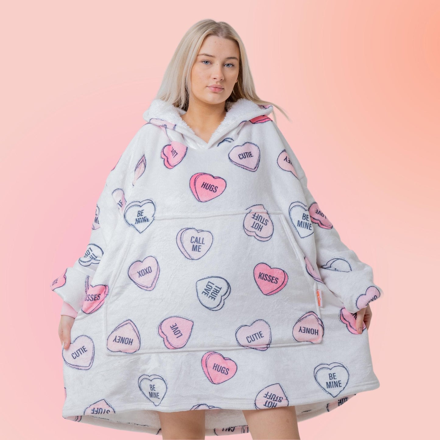 Love Heart Hoodie Blanket Oversized Thick Sherpa Hoodie Snugclub One Size