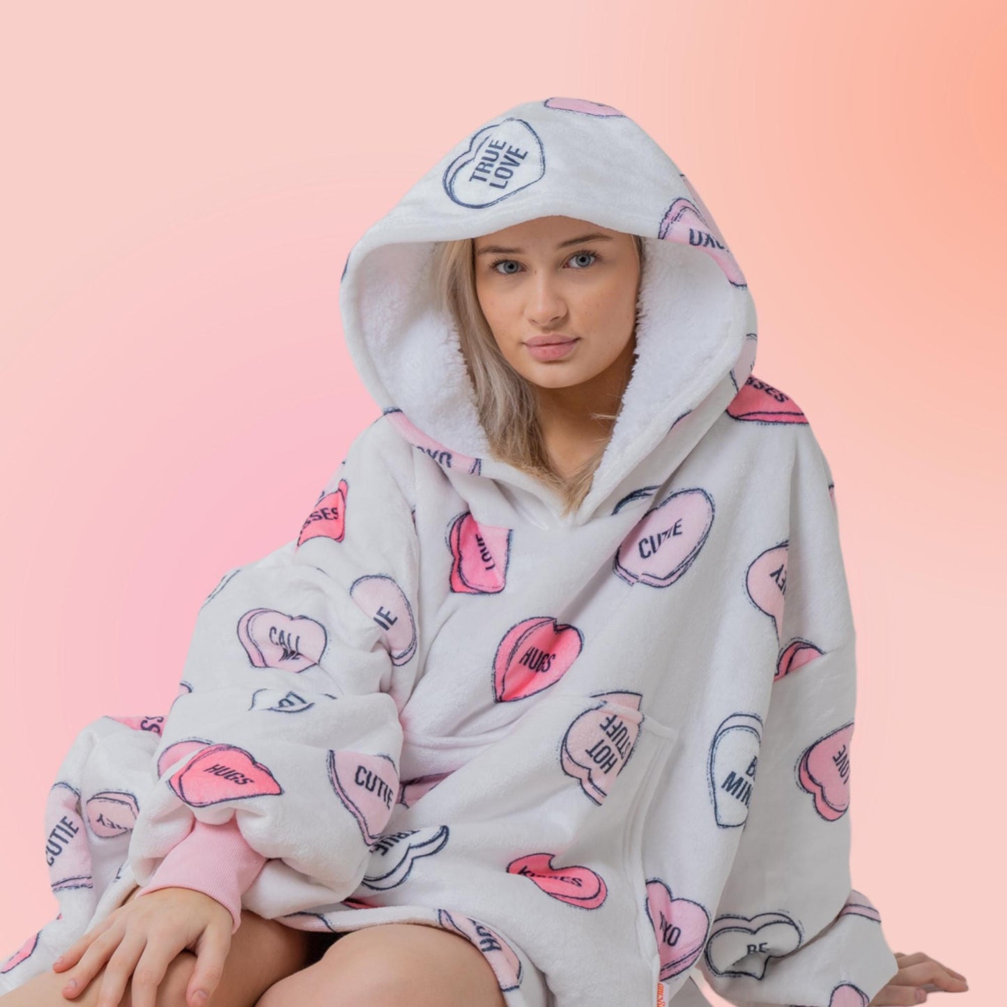Love Heart Hoodie Blanket Oversized Thick Sherpa Hoodie Snugclub One Size