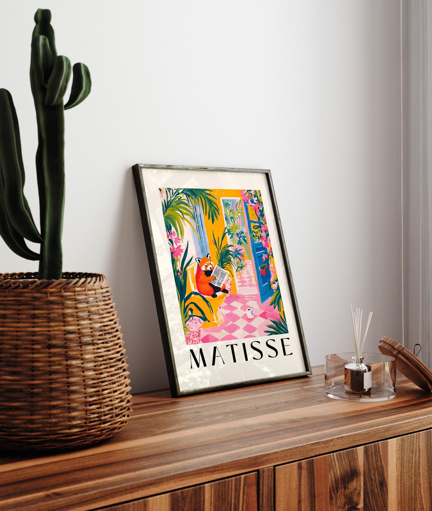 Red panda on a toilet, Funny bathroom wall art, Matisse print, Dopamine decor