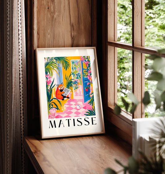 Red panda on a toilet, Funny bathroom wall art, Matisse print, Dopamine decor
