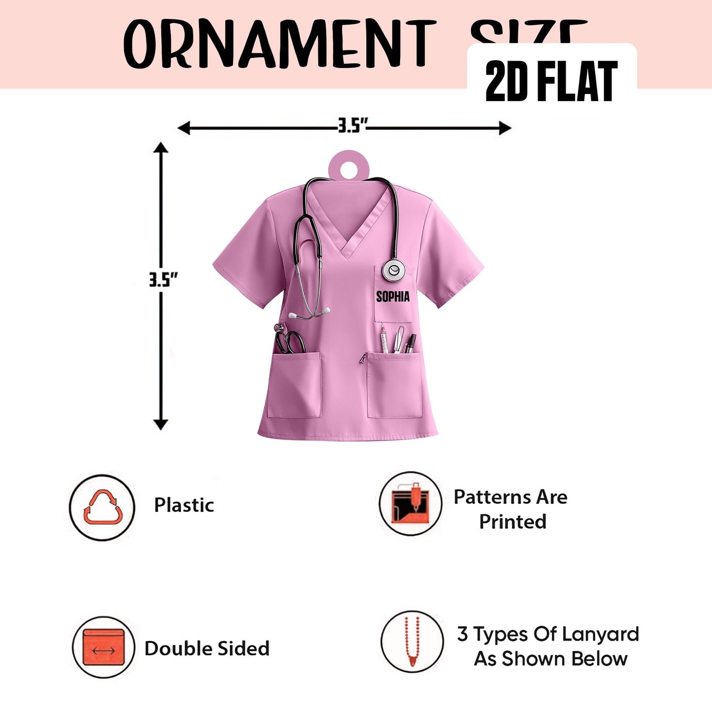 Personalized Nurse Scrubs 2D Flat Ornament, Custom Name Nurse Uniform Car Ornament, Nurse Gift For Nurse Flat Ornament, Stethoscope Nurse