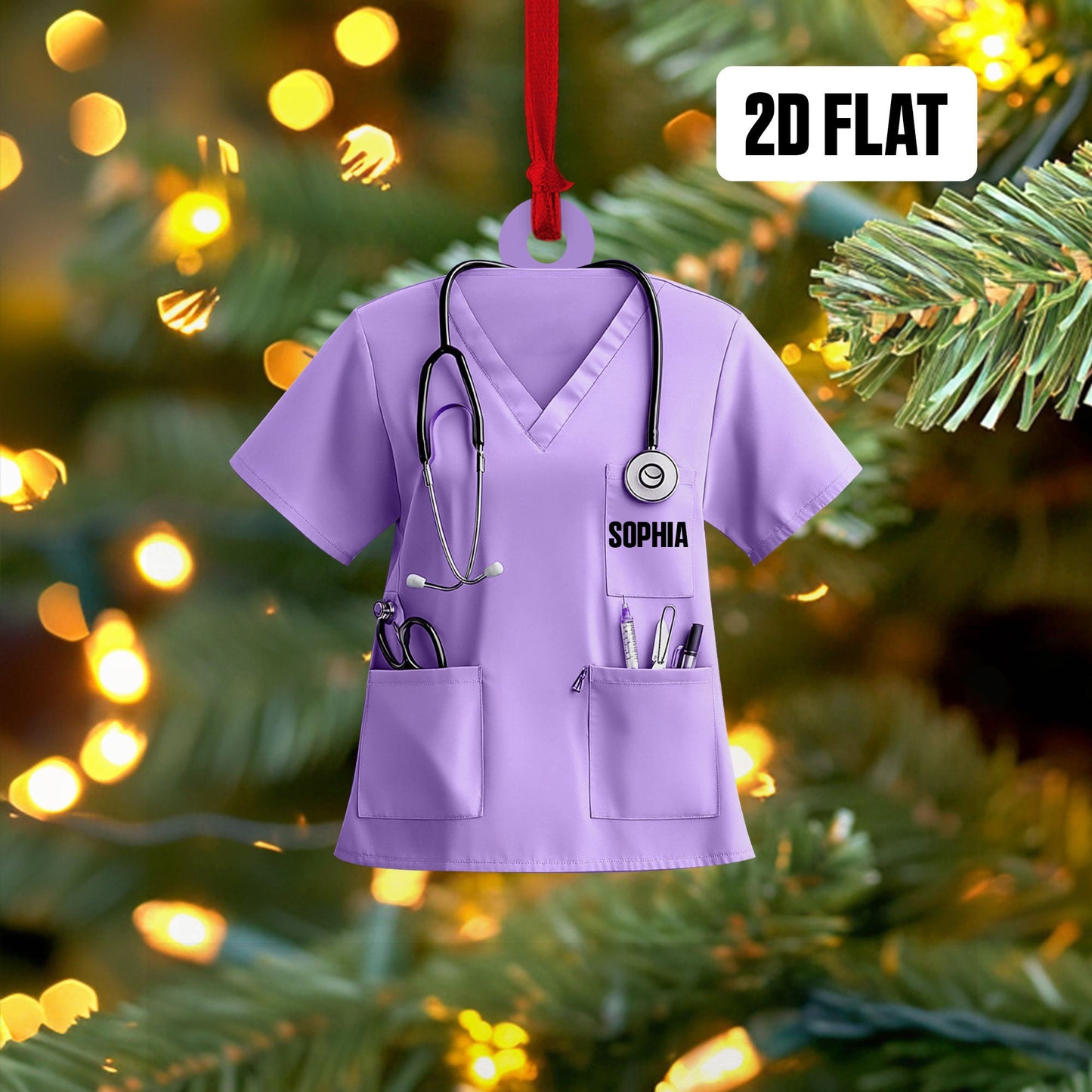 Personalized Nurse Scrubs 2D Flat Ornament, Custom Name Nurse Uniform Car Ornament, Nurse Gift For Nurse Flat Ornament, Stethoscope Nurse