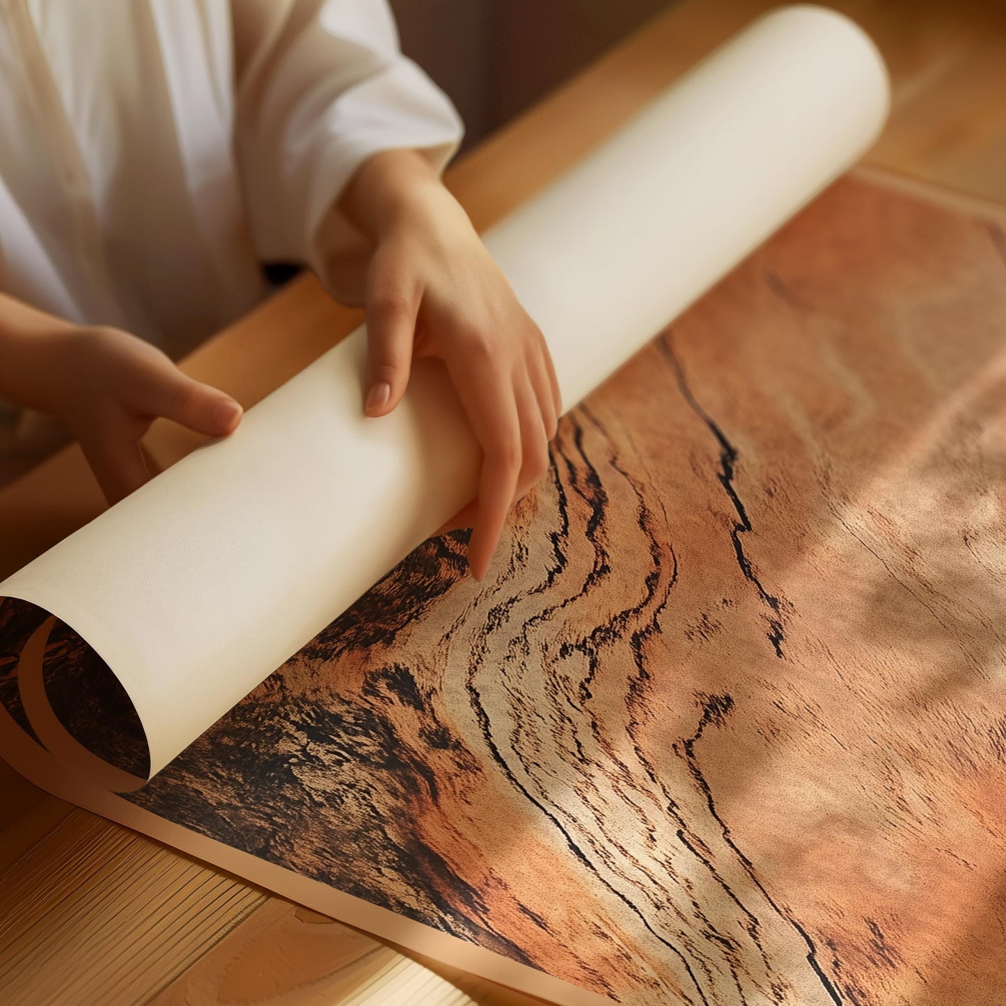 Rose Wood Wall Decor Rustic Boho Style Print Luxury Antique Wooden Style Living Room Wall Art Mid Century Modern Minimalist Simplistic Art