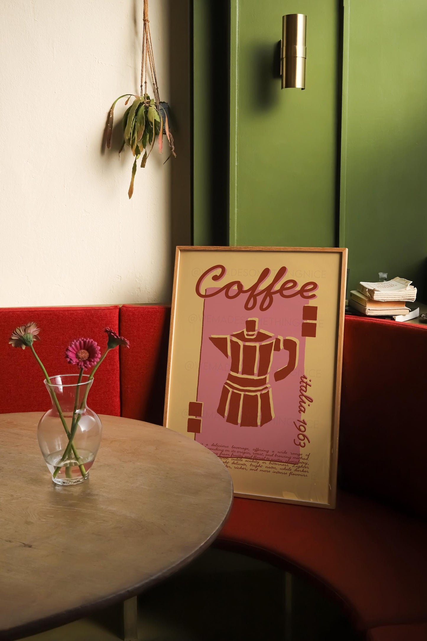 Coffee Poster, Kitchen Art, Kitchen Poster, Kitchen Print, Moka Pot, Modern Kitchen Decor, Retro Poster, Exhibition Poster, Pink Wall Art