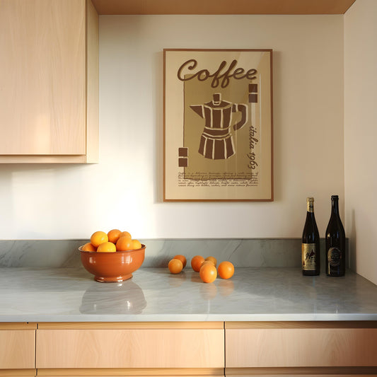 Coffee Poster, Kitchen Art, Kitchen Poster, Kitchen Print, Moka Pot, Modern Kitchen Decor, Retro Poster, Exhibition Poster, Coffee Wall Art