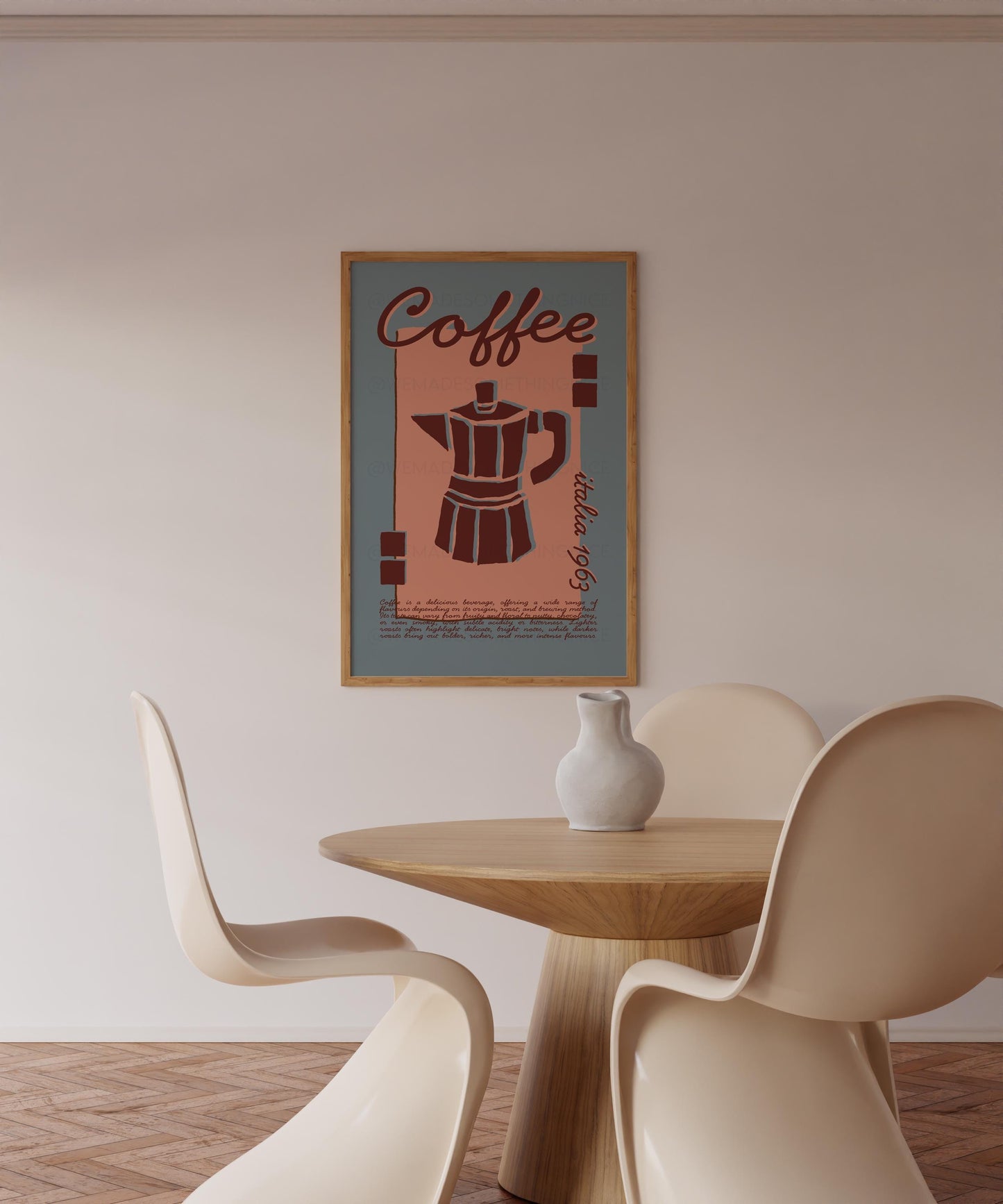 Coffee Poster, Kitchen Art, Kitchen Poster, Kitchen Print, Moka Pot, Modern Kitchen Decor, Retro Poster, Exhibition Poster, Blue Wall Art